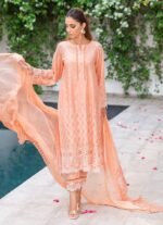 Peach Chikankari Blossom