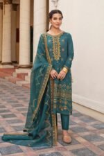 Teal Green Gold Embroidered Suit