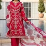 Deep Red Heavy Embroidered Lawn