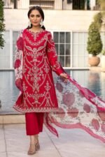 Deep Red Heavy Embroidered Lawn