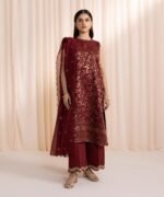Burgundy Jacquard Party Suit